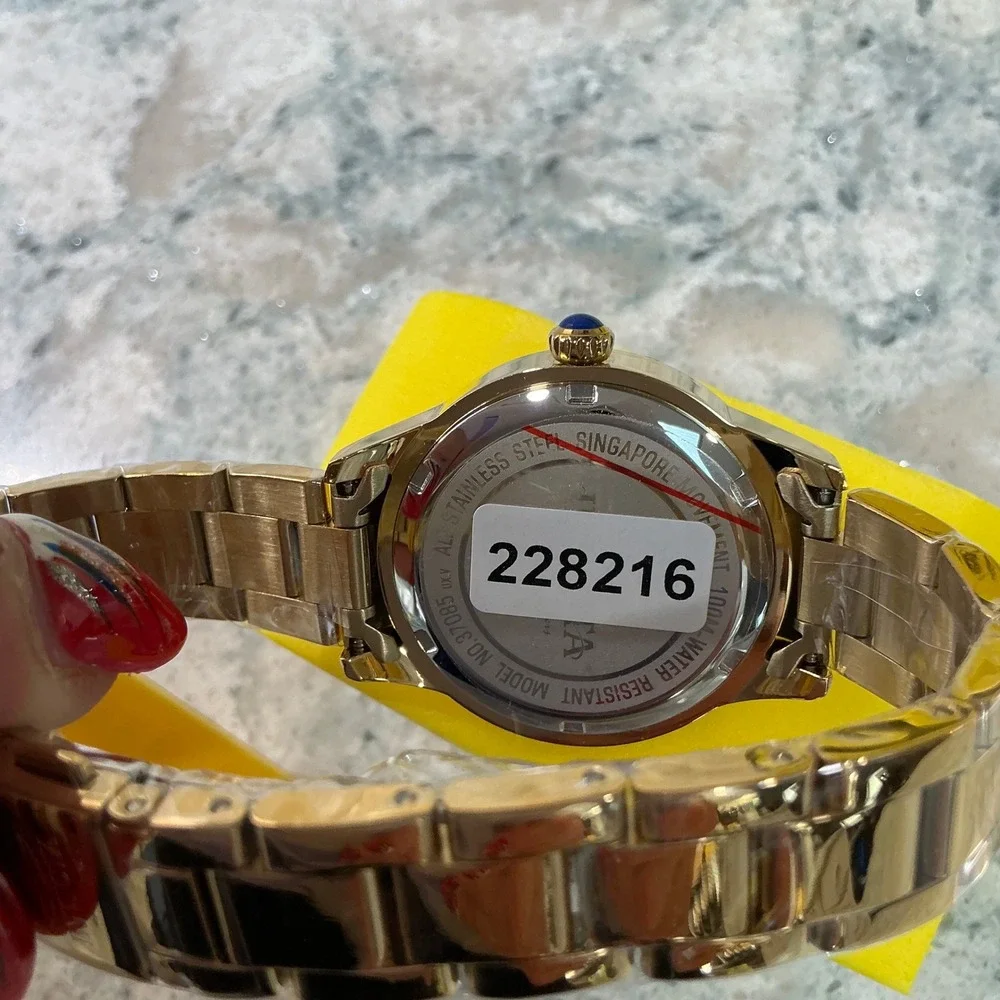 Invicta Watch Angel 37085 OS Gold Blue Floral Mother of Pearl Stainless Steel